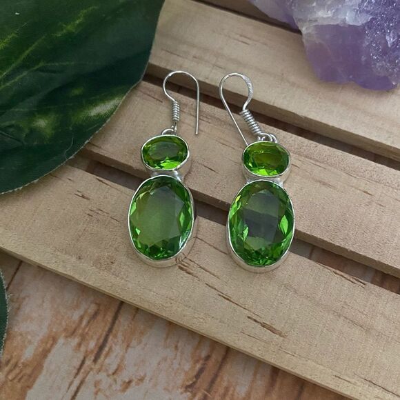 Peridot Tourmaline Sterling Silver Earrings - Picture 1 of 5